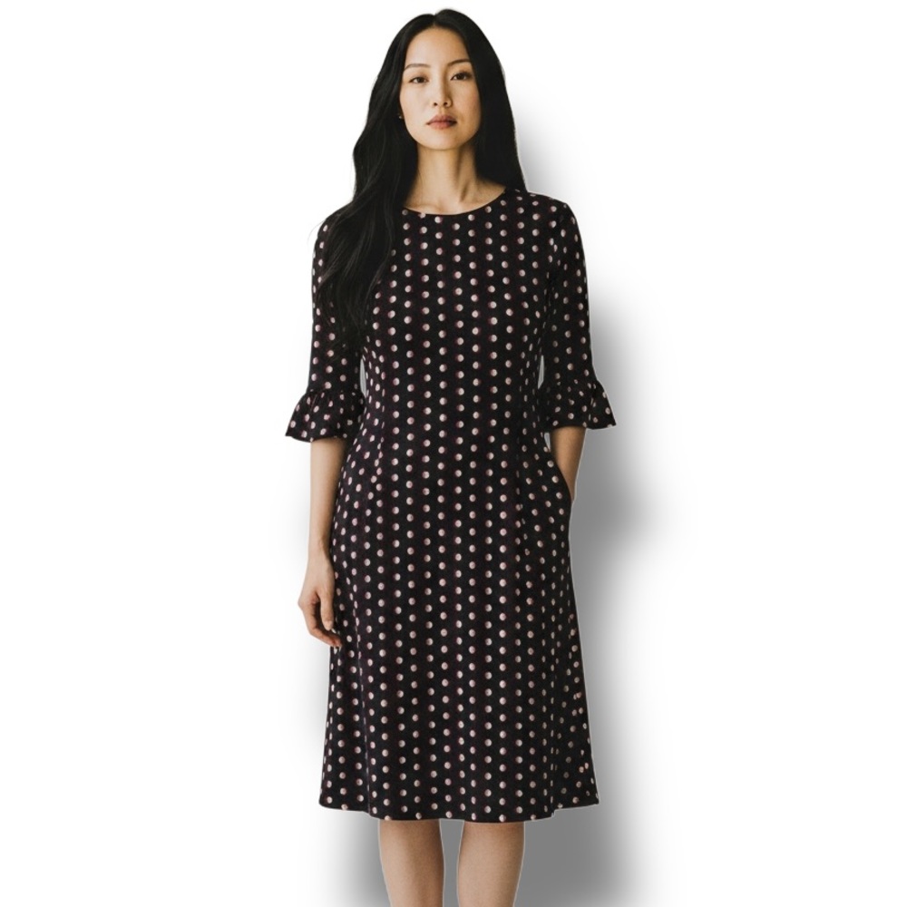 Tommy Hilfiger Women’s Bell Sleeve Polka Dot Shift Dress Black/Pink/White 4